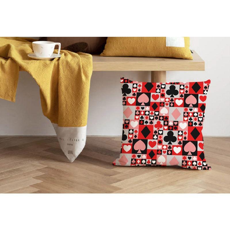 Juste de coussin carrée avec motif de poker, décoration de luxe pour la maison, accessoires magiques, cœur noir, bureau, canapé, voiture