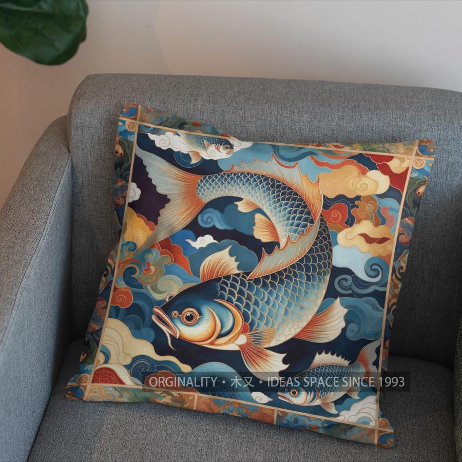 2D Colorful Clouds & Majestic Fish Pillow Cover Pattern Cushion Cover Suitable For Sofa Bedroom Car Pillow Cover