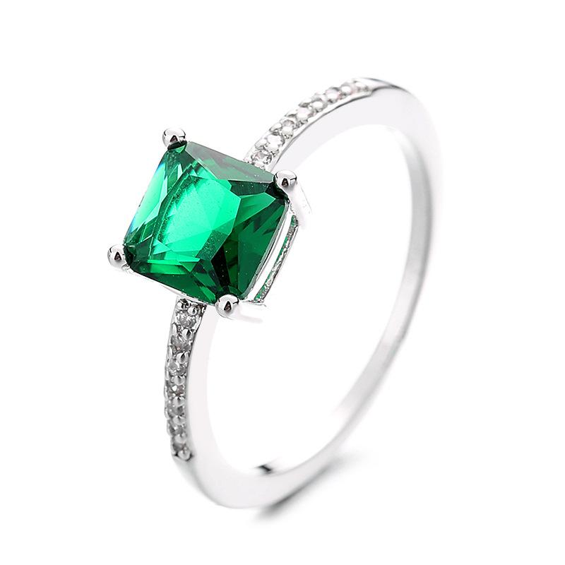 2026 Micro-set Zircon Retro Emerald Square Ring, Female European and American Simple Engagement Ring