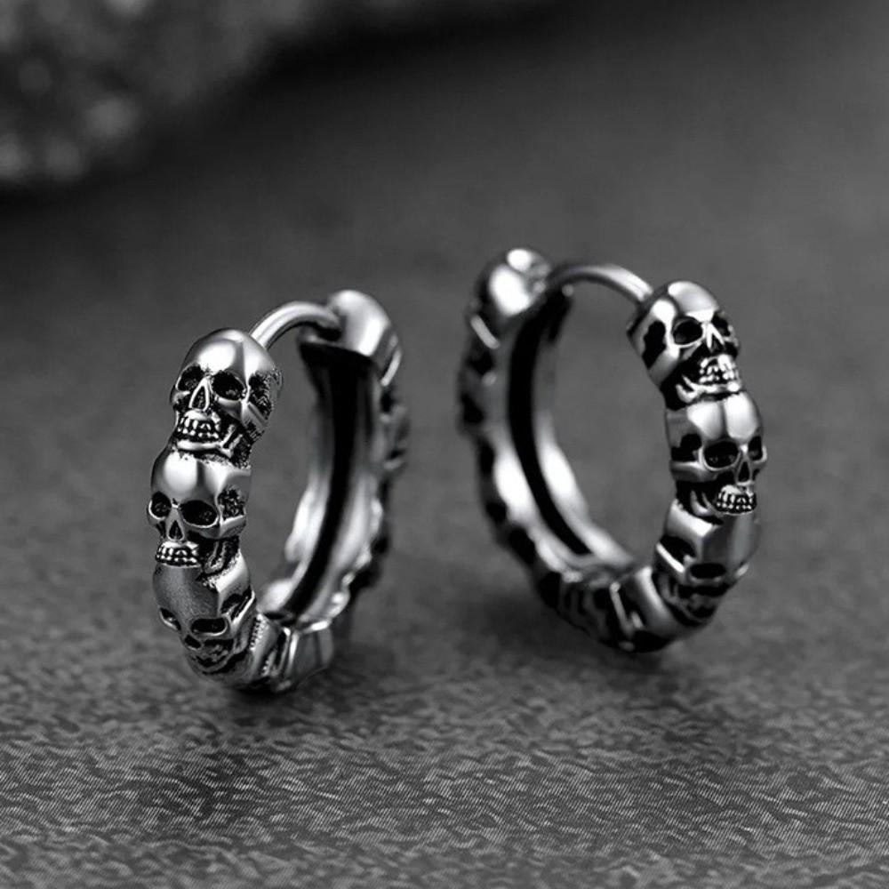 Creative Skull Hoop Earrings Silver Punk Earrings Jewelry Gothic Ear Buckles  Party