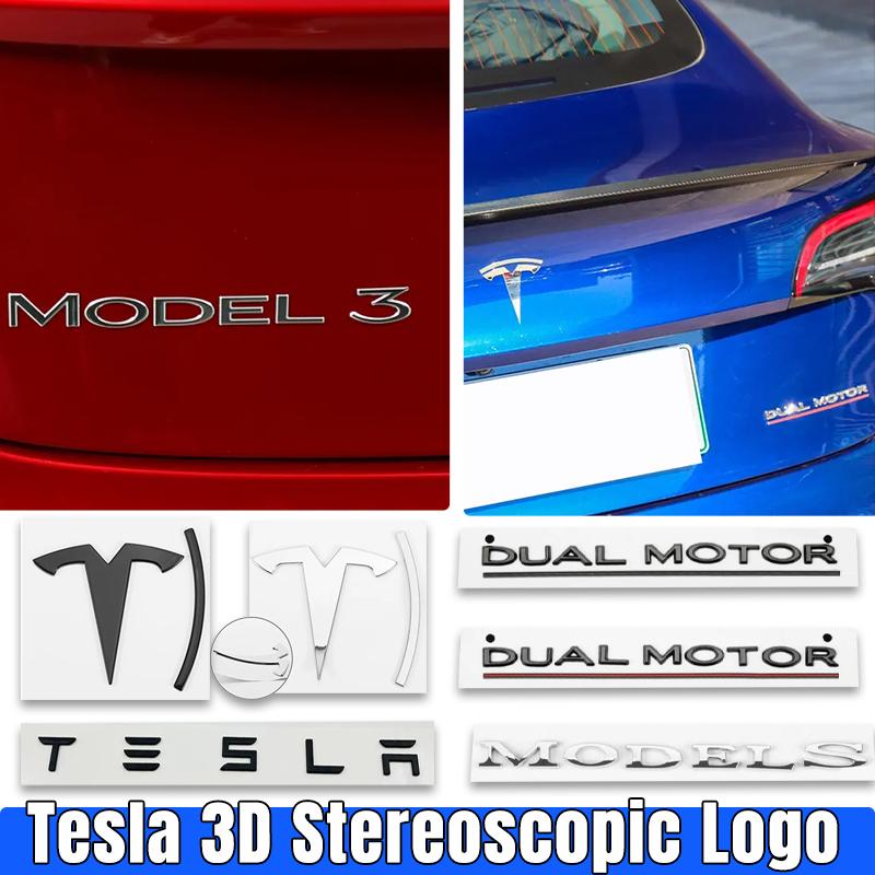 3D ABS Chrome Red Line Black Logo DUAL MOTOR Emblem Letters Car Styling Trunk Badge For Tesla 3 Y S X DUAL MOTOR Accessories