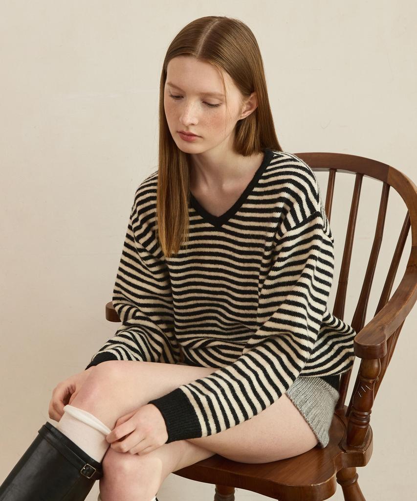 ADAUL Warm Touch Stripe V Neck Knit - 6Color