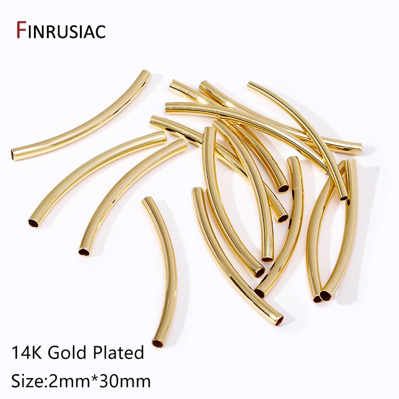 14/18k Gold Plated Brass Smooth Long Curve Tube Spacer Beads,20/30mm Tube Beads Connectors For DIY Jewelry Making Accessories