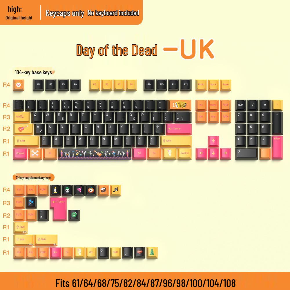 74-Key PBT Dye-Sublimated Keycaps, Original Height, Compatible with 60/61/68-Layout Mechanical Keyboards