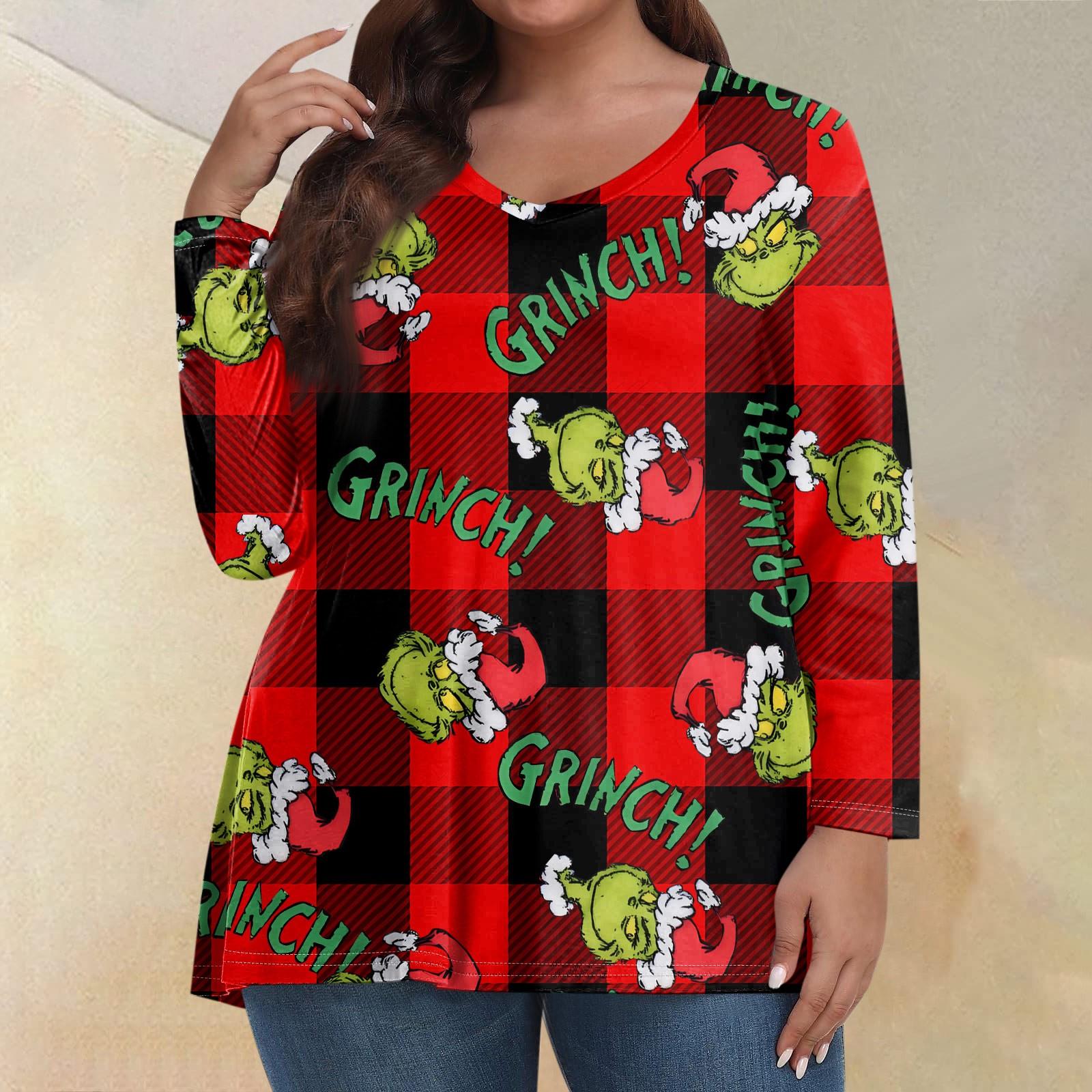 

Женские топы больших размеров с длинным рукавом и принтом, рубашки с V-образным вырезом, повседневная одежда, топы XXL красный