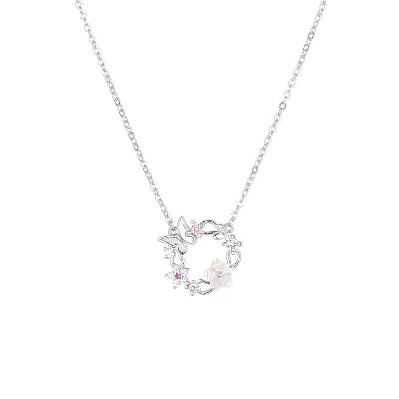 Корейское роскошное ожерелье-подвеска в виде венка с бабочкой и цирконами для женщин