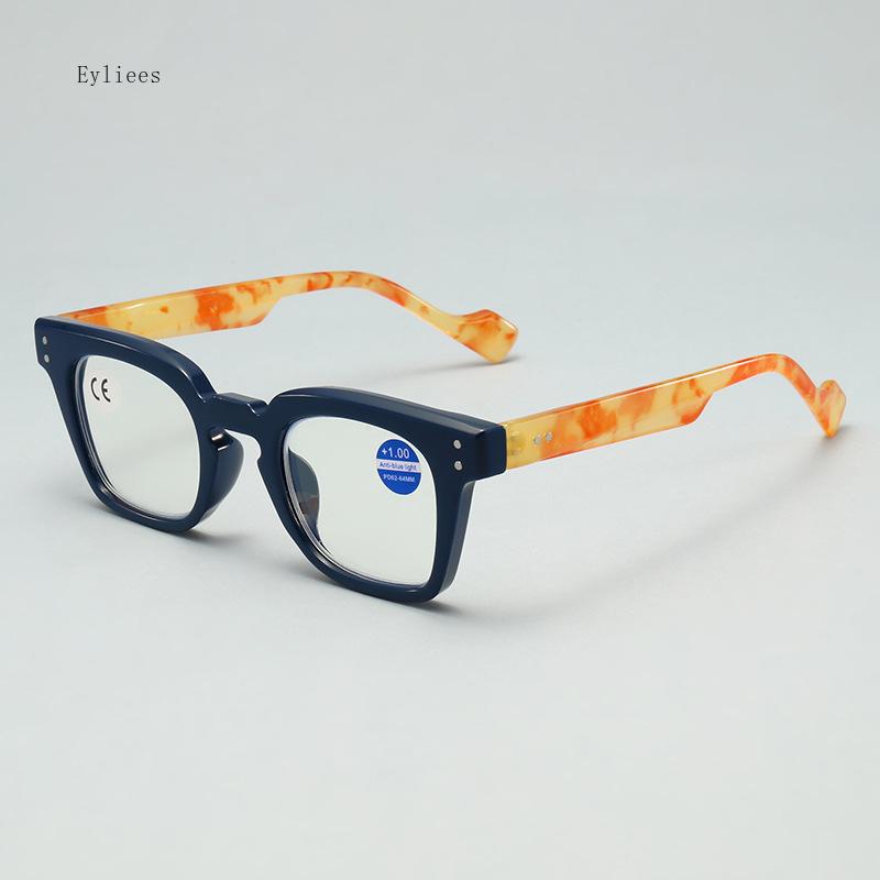 Retro Fashion Reading Spectacles Male Square PC Flat Lenses Female Anti- Blue-Ray Eye Spectacles Finished Prescription Spectacles+1.0