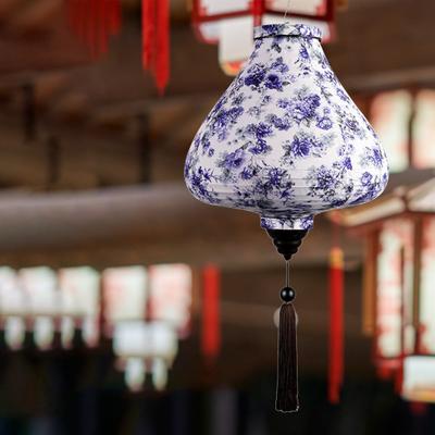 Vintage Lanterns Flower Printed with Tassels Hanging Hook Create Atmosphere Waterproof Home Decoration Lanterns