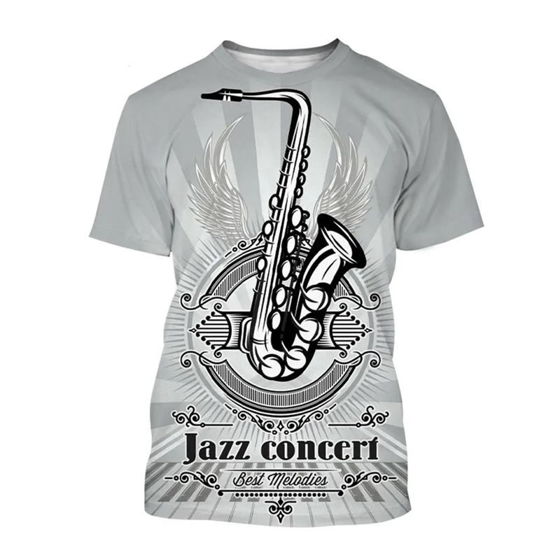 Classic Men's T-shirt Summer Music Saxophone 3d Print Streetwear Tees Casual Blouse Shirt Oversized Loose Ropa Hombre Male Tops