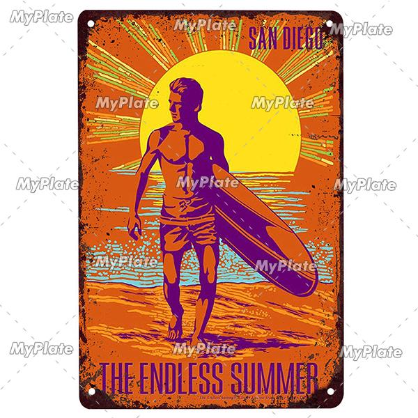 Surf Shop Vintage Metal Signs Decor Rust Tin Sign Wall Art Stickers Hawaii Poster for Bar Pub and Club Room Wall Art Decoration