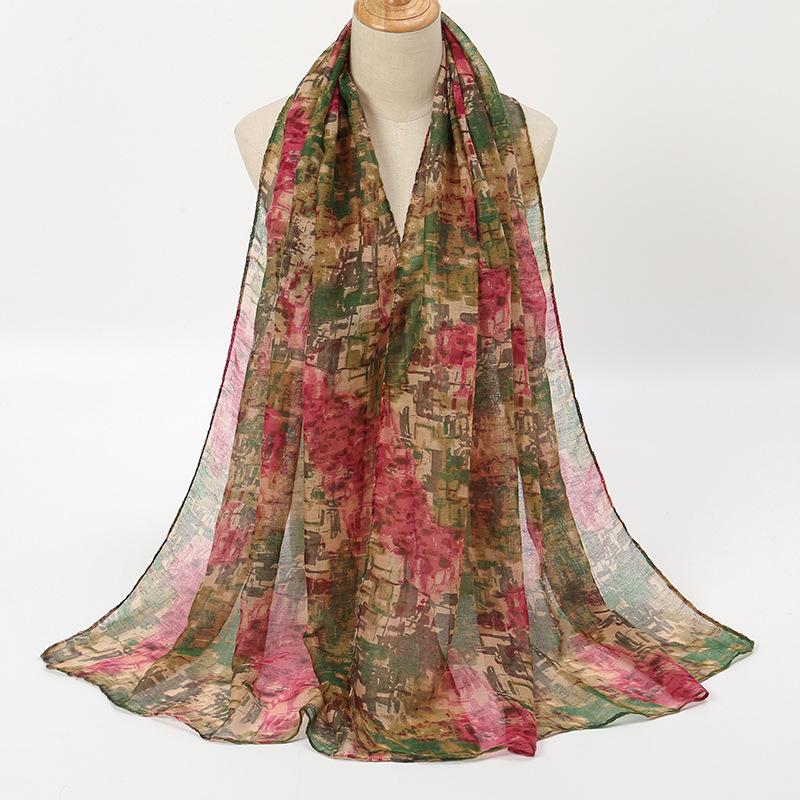 

Spring Fashion Oil Painting Floral Viscose Scarf Lady Print Voile Shawls and Wraps Pashmina Foulards Muslim Hijab 180*72Cm