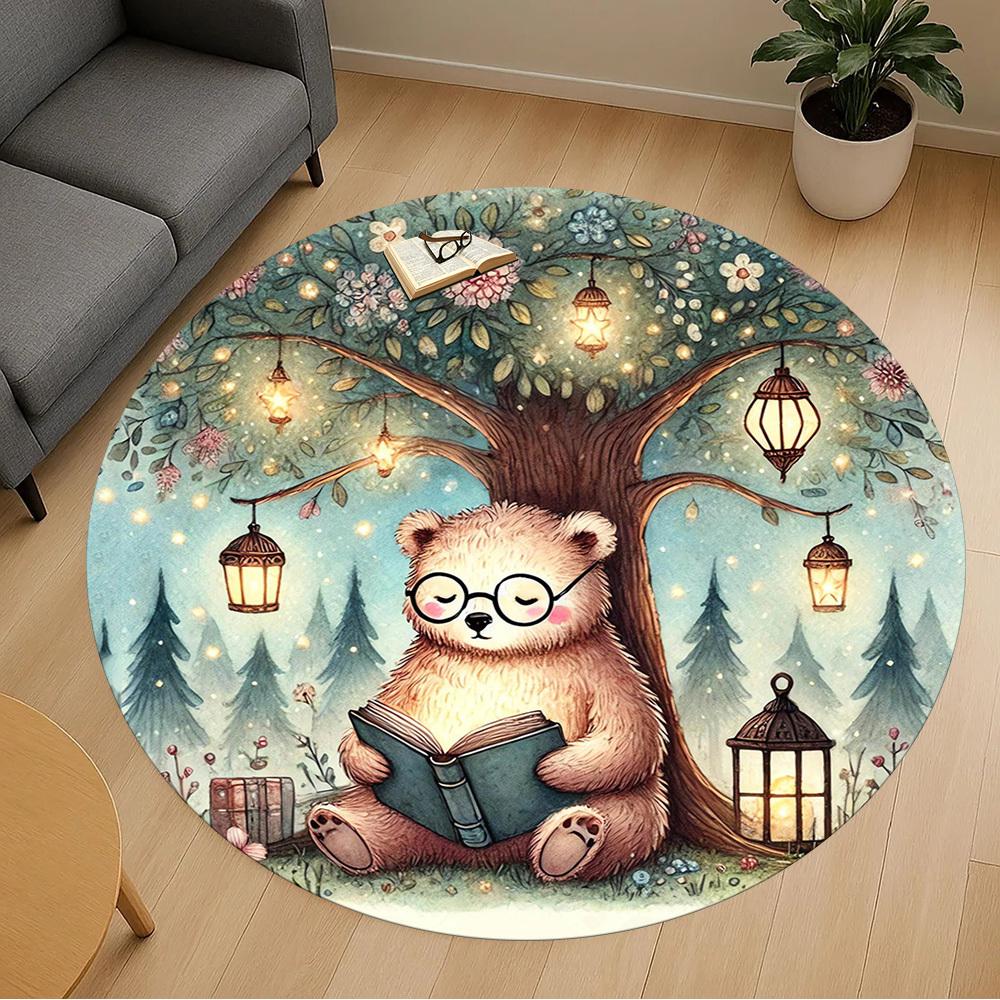 1pc Bear Book Round Chair Mat Area Rug - Non-Slip, Floor Mat for Office, Bedroom, and Indoor Decor -1002072