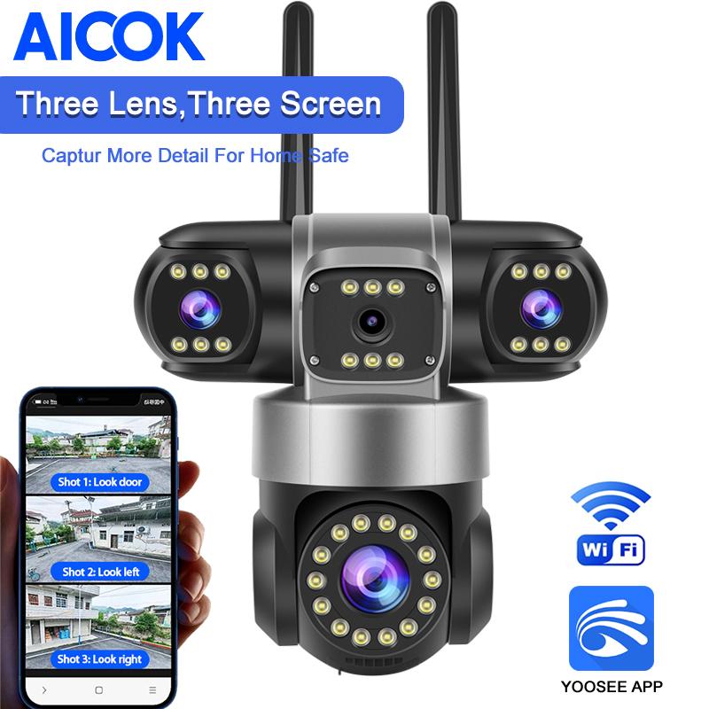 AIOOK YOOSEE Камера Уличная Водонепроницаемая HD 6МП WIFI IP CCTV Ночное Видение Двусторонняя Связь Умная Камера PIR Мобильное Отслеживание Трехобъективная Камера