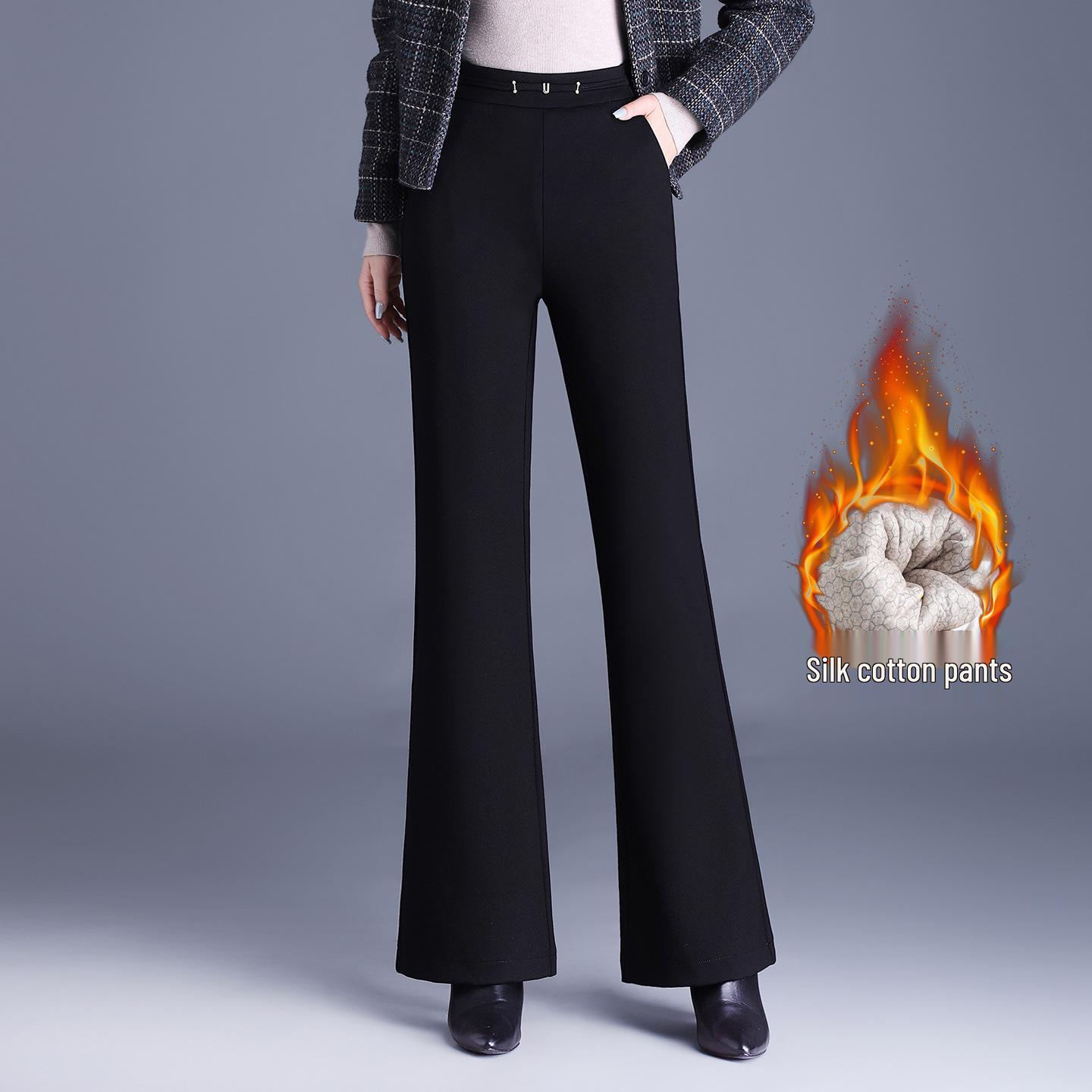 2025 Winter High-End Women s Korean Style High-Waisted Silk Cotton Slimming Micro-Flare Pants 4XL