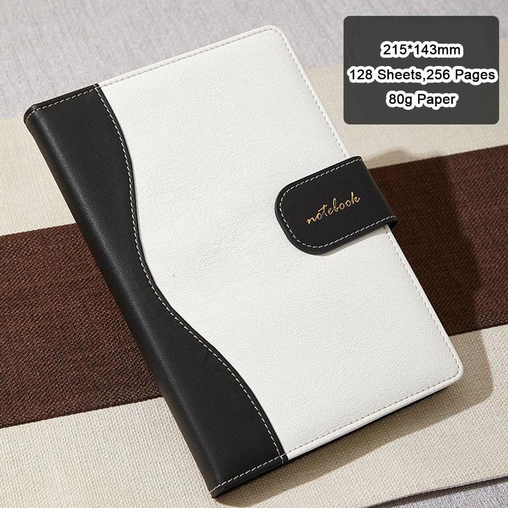 A5 leather buckle business notebook, work meeting record book, notepad, diary, excerpt book, travel log, 128 sheets 256 pages