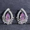 925 Sterling Silver Water Drop 4ct Pink Sapphire Synthetic Moissanite Stud Earrings For Women Creative Gift