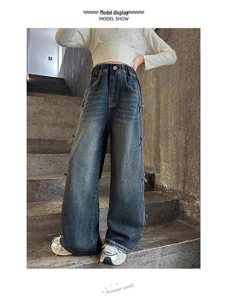Samt-Jeans mit weitem Bein für Mädchen für Frühling & Herbst - Lässiger Stil für ältere Kinder