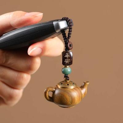 Waterproof Little Teapot Keychain Ornament Green Sandalwood Phone Chain  Couple