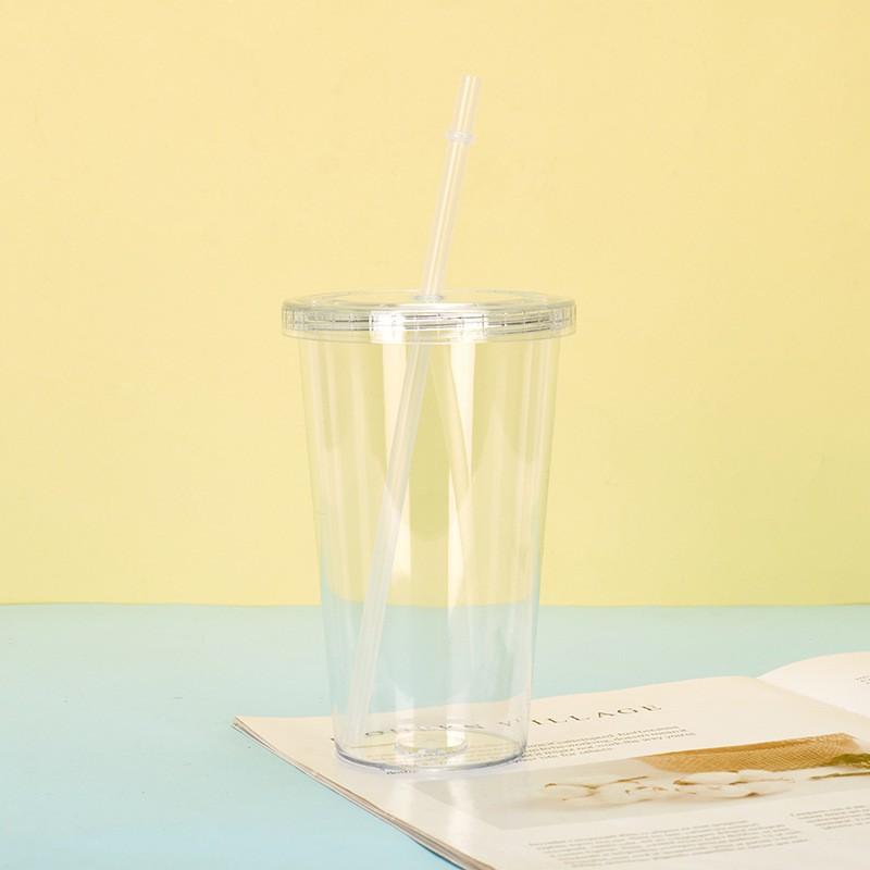Tragbarer PS-Kunststoffbecher mit Deckel und Strohhalm 650ml Einlagig Heißgetränk Büro Outdoor Reisen