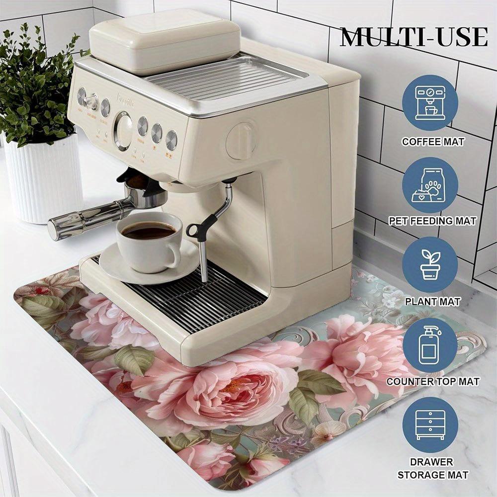 1Pcs Rubber Drying Mat With Rose Floral For Coffee Shop Restaurant Kitchen Carpet Tableware Durable Diatom Mud Table Mat Pet Mat