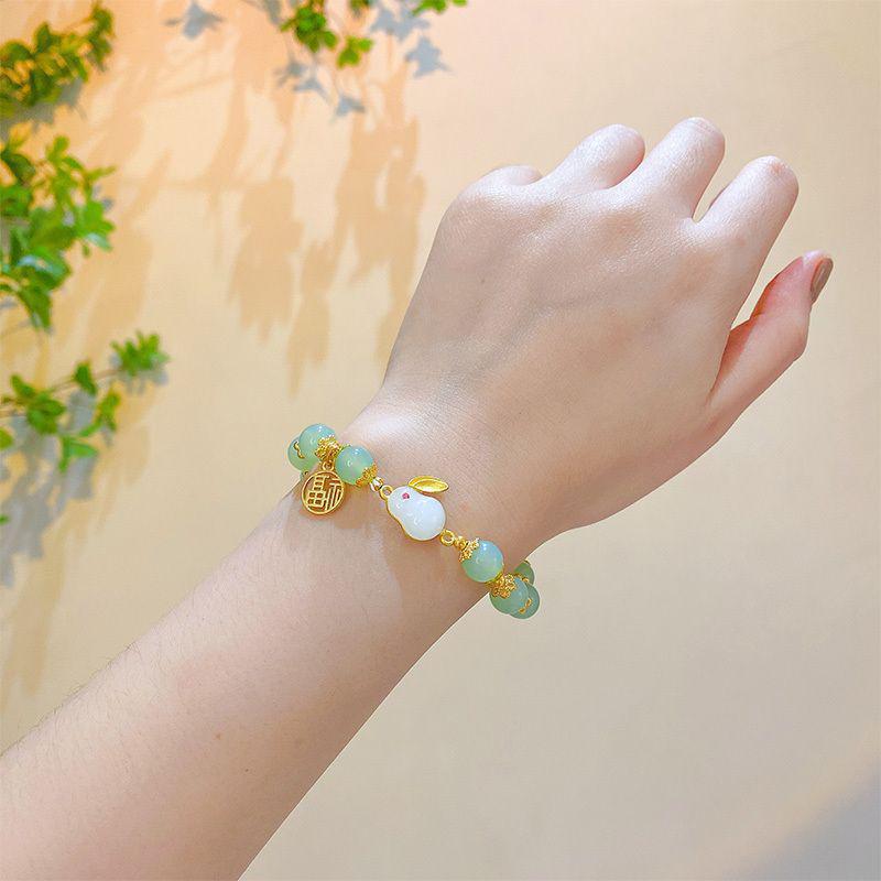 2025 Jadeite Green Jade Rabbit Bracelet: High-End Chinese Style, Year of the Snake, Elegant Women's Niche Beaded Design