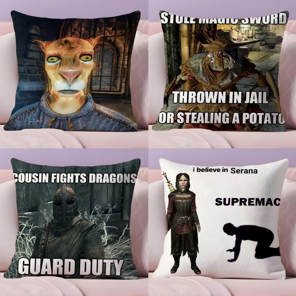 Hey Du Du Bist Endlich A-Wach S-Skyrim Meme Kissenbezug Plüschstoff Weich Zweiseitig Bedruckt Sofa Warmes Zuhause Kissenbezug