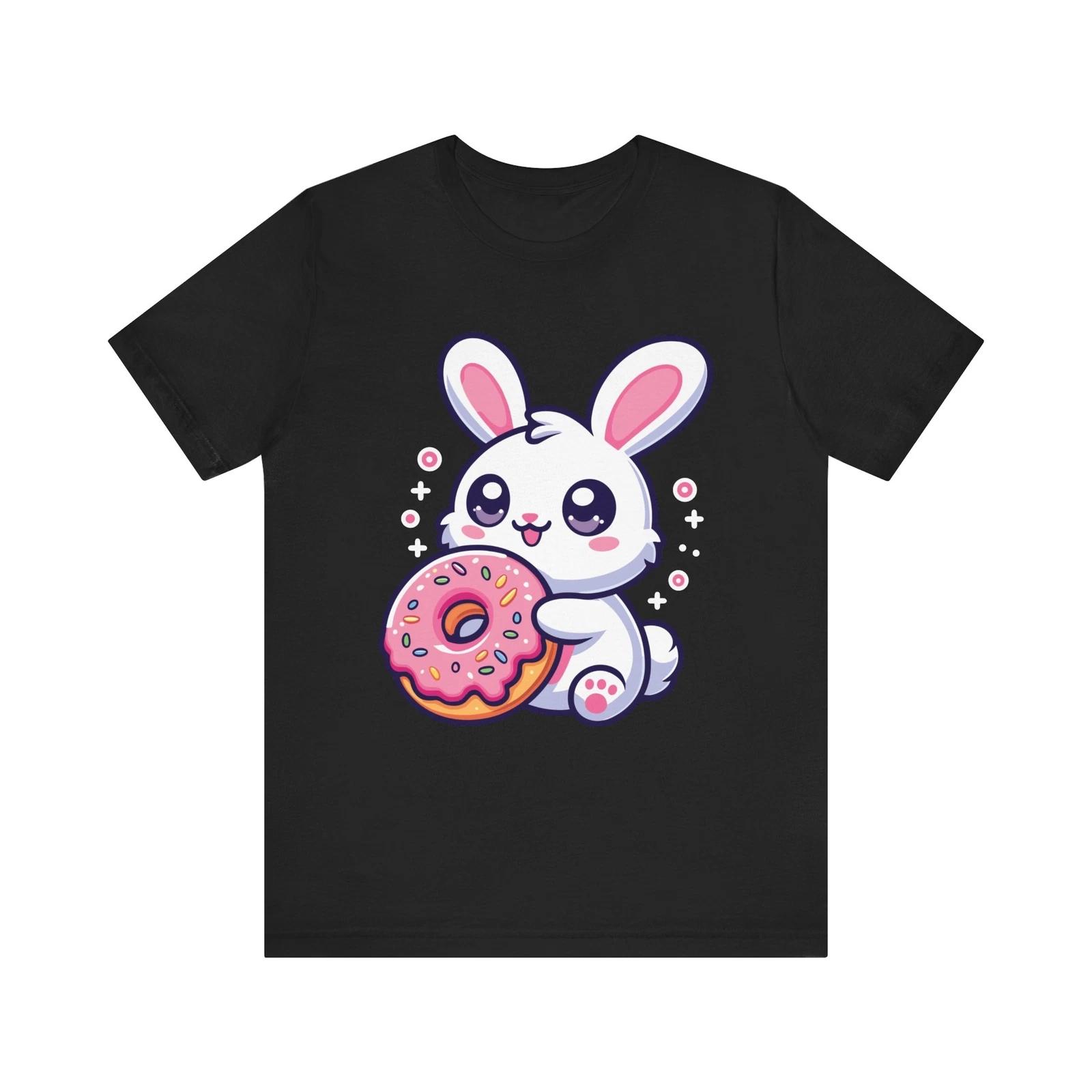 Kawaii Bunny with Pink Donut Cute Pastel Cartoon Art T-Shirt 3XL