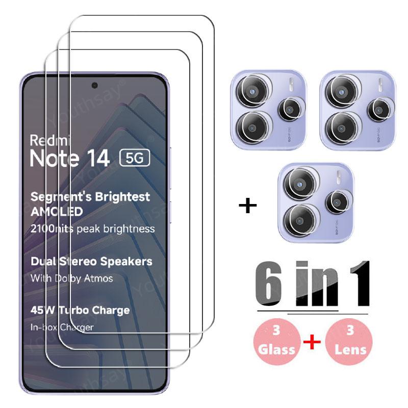 Vollständiges Gule Glas für Xiaomi Redmi Note 14 5G Gehärtetes Glas Redmi Note 14 Displayschutzfolie Kameraobjektivfolie Redmi Note 14