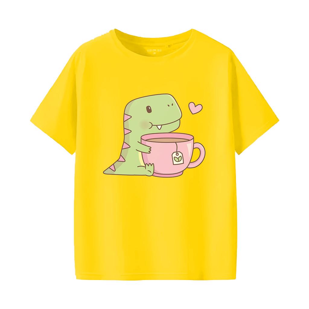 Cute dinosaur print short sleeved round neck versatile fashionable Womens Tshirt suitable for all seasons
