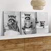 Set di 3 pezzi di adorabile pittura decorativa su tela senza cornice con denti di procione, appendi da bagno moderno minimalista bianco e nero