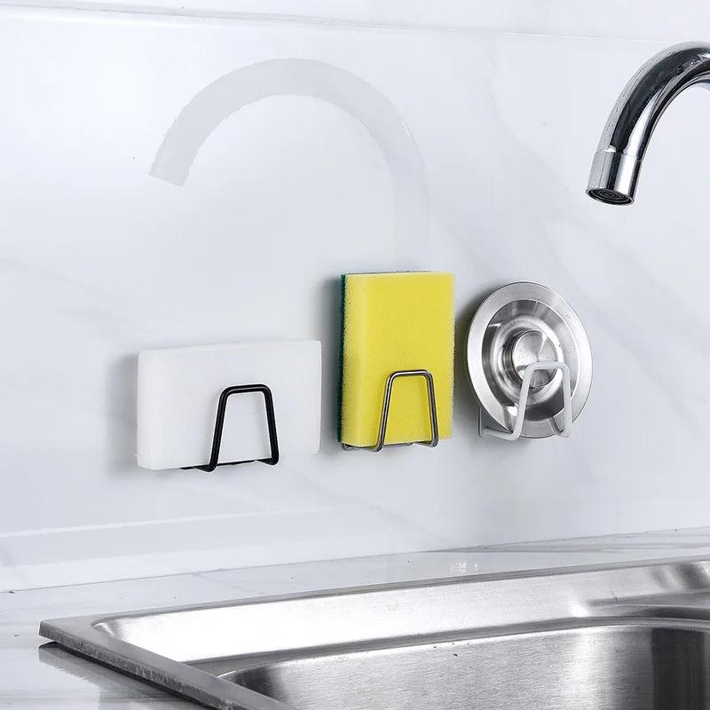 Kitchen Sponge Racks Self Adhesive Sink Sponges Drain Drying Rack Holders Stainless Steel Wall Hooks Home Storage Hook Organizer