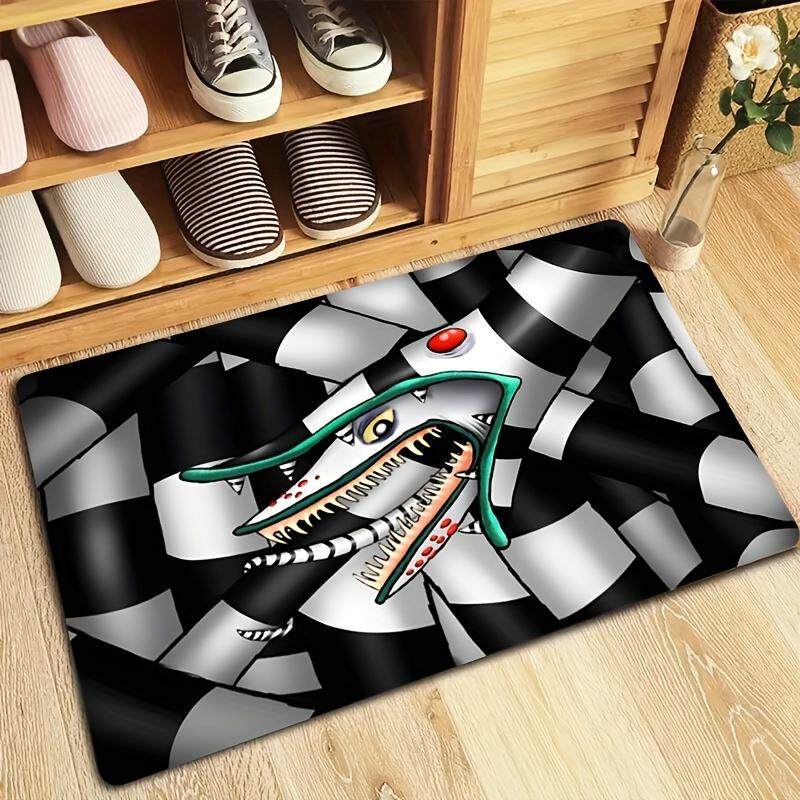 

Sandworm Doormat – Black & White Checkerboard with Green Monster, Flannel Non-Slip, Machine Washable, Entryway Living Room 40cm x 60cm