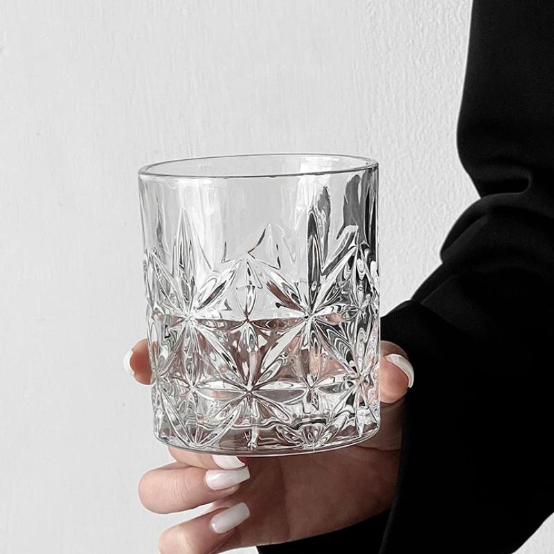 315ml/340ml Creative Wine Glass Transparent Long Drinking Cup Latte Coffee Mug Carved Glass Cup Bar Elegant Juice Beverage Cups