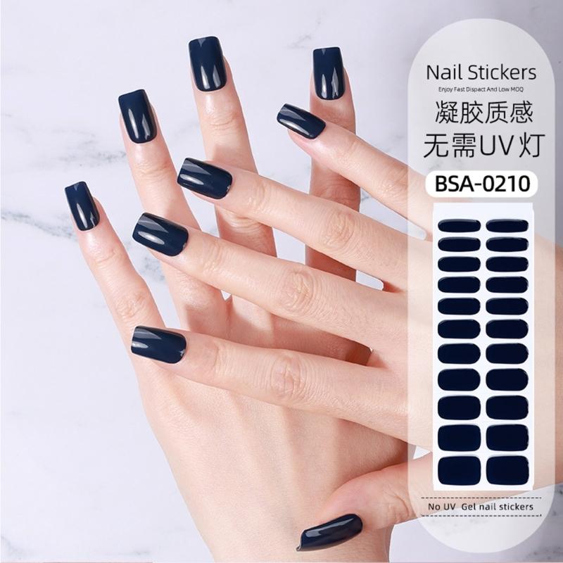 Gel Nail Strips Kit 22Pcs Solid Color Nail Stickers No UV Light Needed Easy Application for Home Travel Party Wedding
