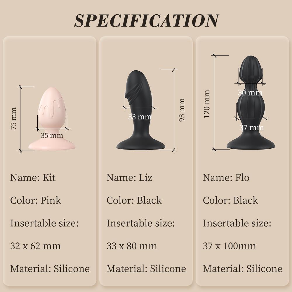 DRYWELL Premium Silicone Anal Butt Plug Секс-іграшки Анальний секс-тренажер для початківців чоловіків, жінок, пар, чорні заглушки для фалоімітатора