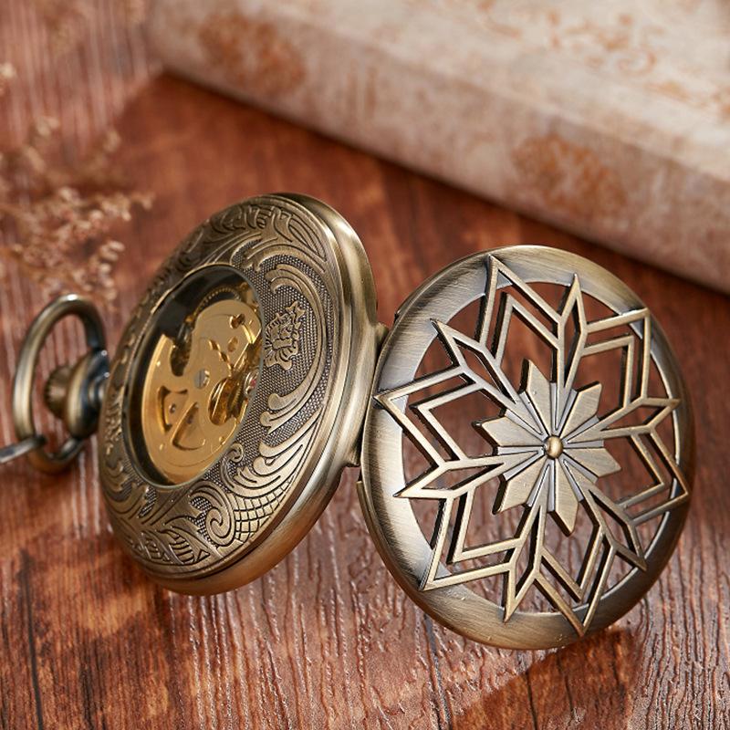 New Product Retro Prismatic Hollow Flip Roman Text Luminous Fully Automatic Mechanical Pocket Watch