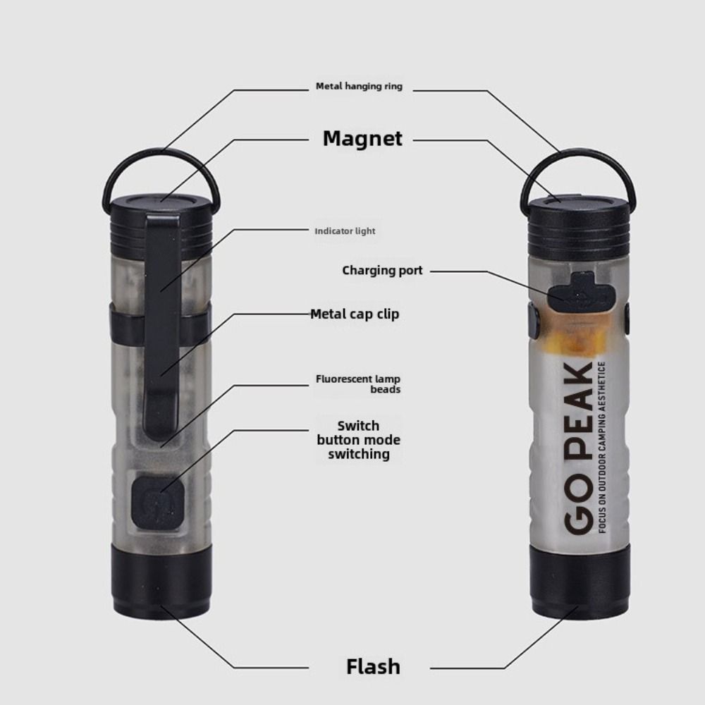 Strong Light Pocket Mini Flashlight Magnetic Hook Cap Clip Key Clip Light Rechargeable Long Endurance LED Flashlight Outdoor