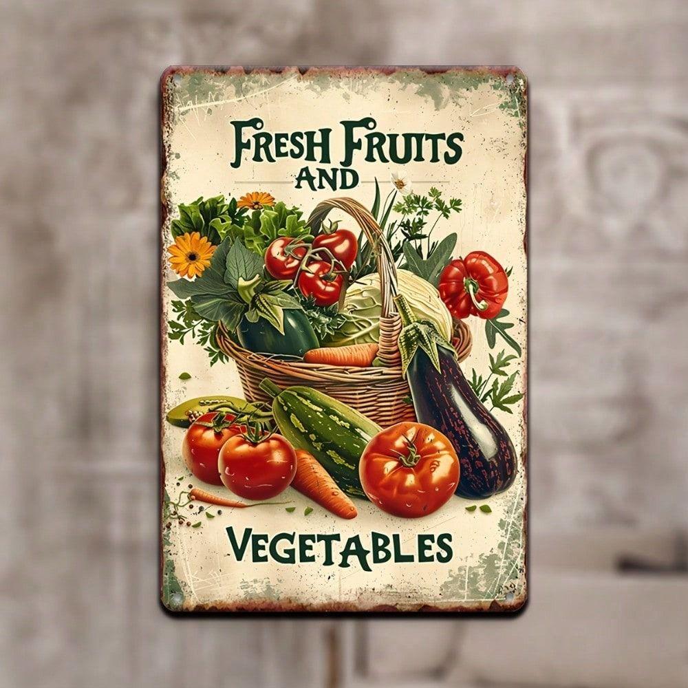 

Vintage Metal Tin Sign Fruits Vegetables Kitchen Wall Decor Farmhouse Poster