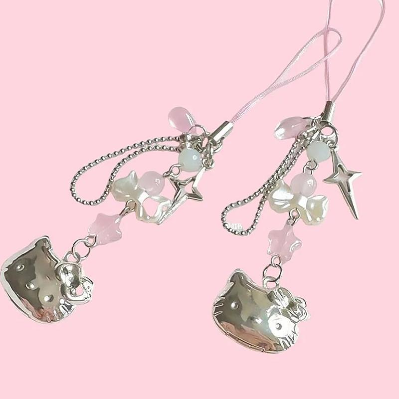 Sanrio Hello Kitty Sweet Phone Chain Backpack Pendant Keychains Iphone Accessories Ins Cartoon Girl Toys Gift For Girlfriend
