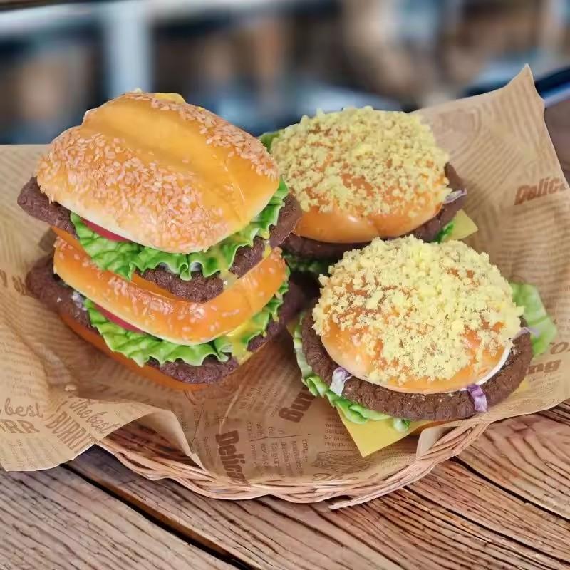 Fake Beaf Hamburger Artificial Hamburger Soft Bread Photography Prop Display Food Model Party Home Decor Film Television Props