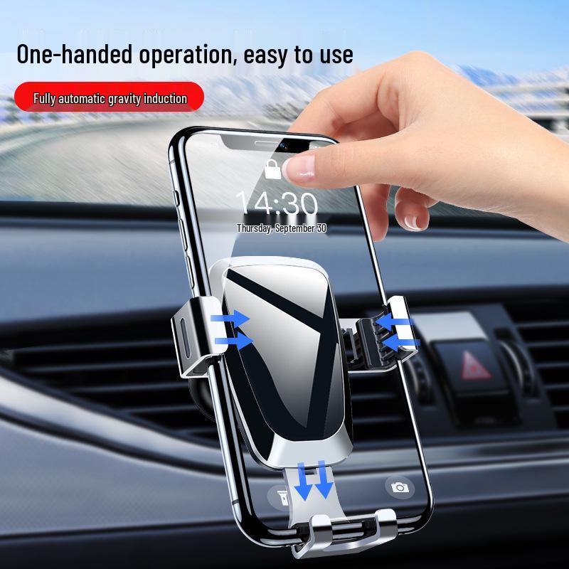 Universelle Dreieck-Schwerkraft-Handy-Autohalterung aus Aluminiumlegierung mit Lüftungsschlitz und Saugnapf.