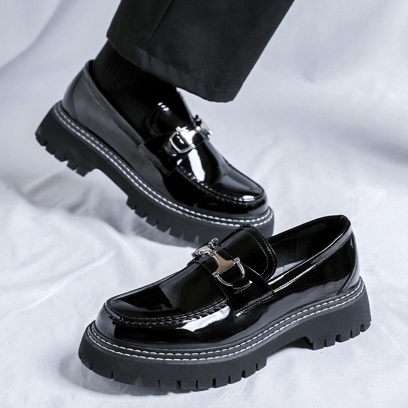 2025 British Style Mens Thick Sole Business Leather Shoes High Quality Leather Oxford  Anti-Slip Rubber Sole Wedding Men Loafers