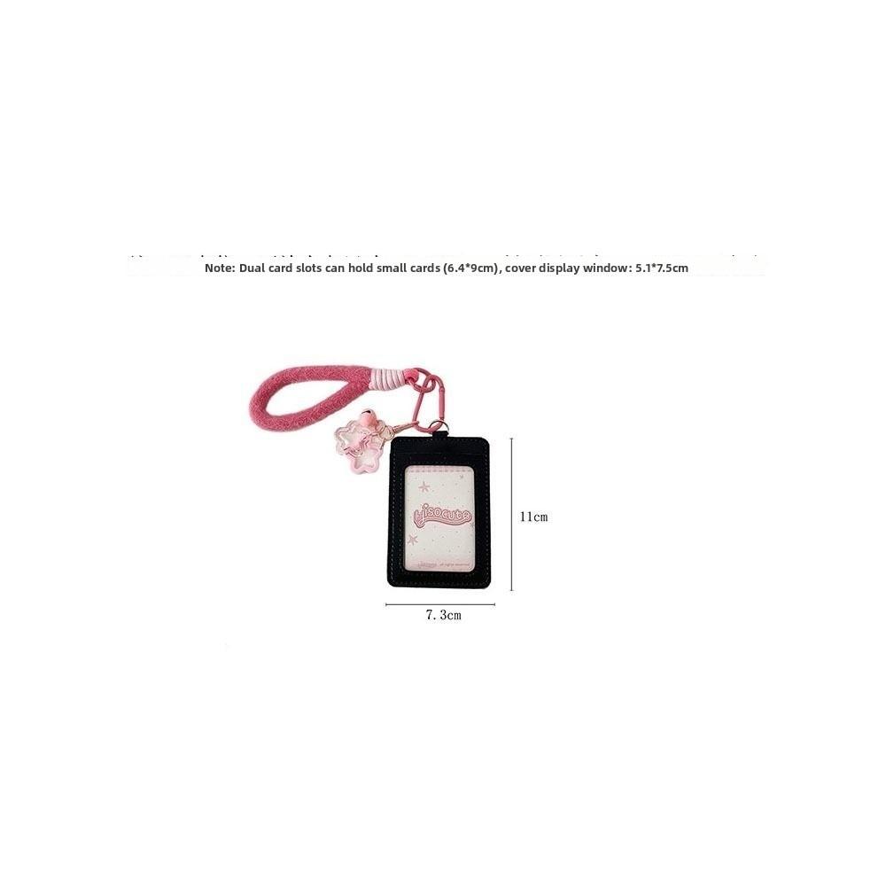 Kawaii PU Leather Card Holder Double Card Slot with Lanyard ID Card Card Holder Photos Protective Cover