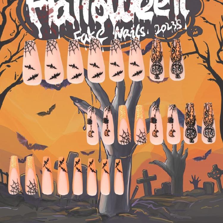 Halloween Press on Nails Coffin Fake Nails Press on Nails with Jelly Glues