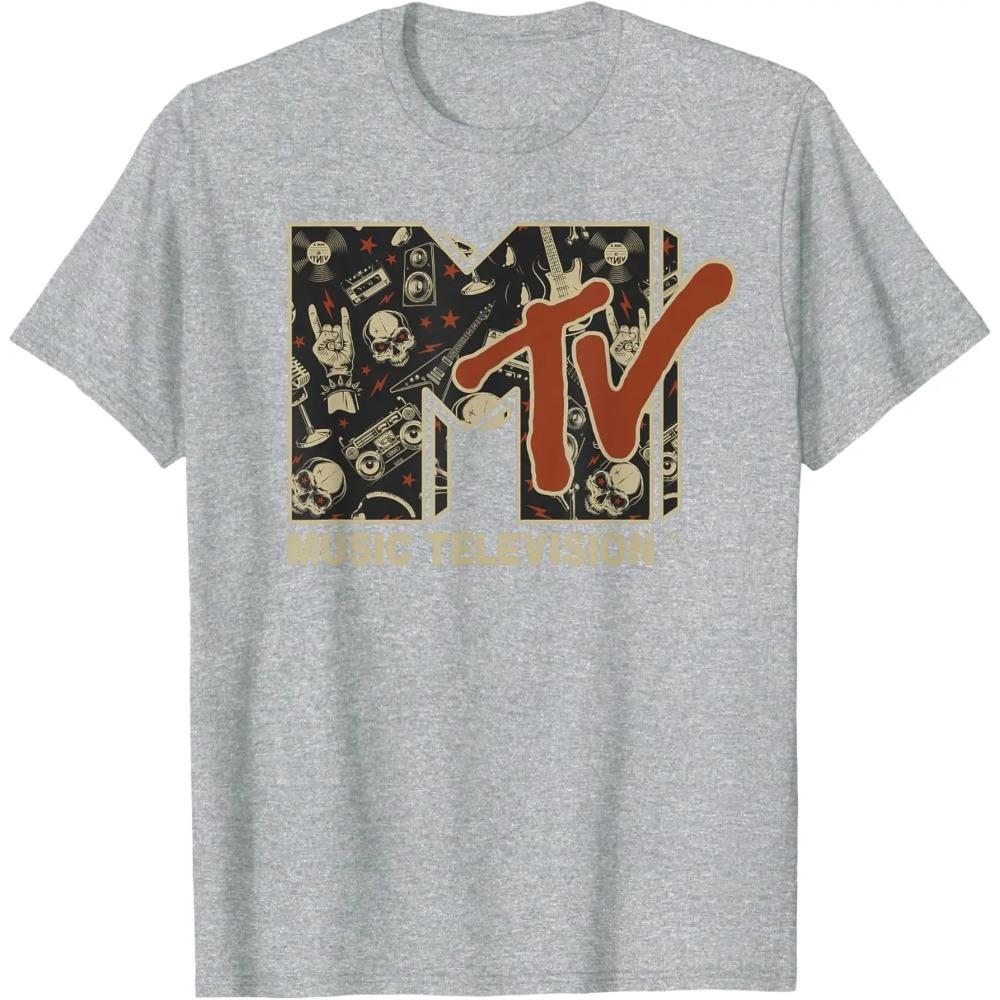 MTV Rock N Roll Music Hard Heavy Metal Skull Guitar Vintage T-Shirt Y2k Clothes Women Clothing Tee Shirt Femme Camisetas