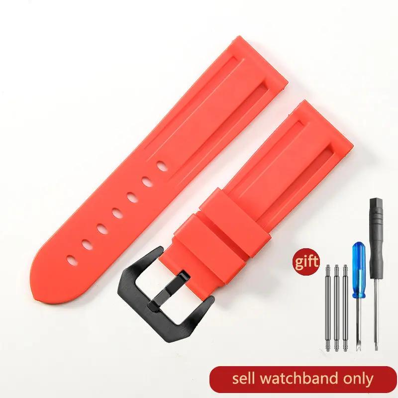 For Panerai Pure Color Natural Silicone Accessories Pam441 Diesel Suunto Solid Stainless Steel Black Buckle 24mm Watch Strap