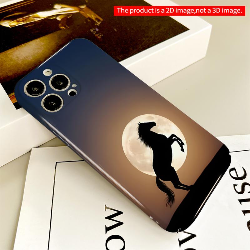 2DFlat Moonlit Horse Silhouette Phone Case All Inclusive Film Hard iPhone Case, Compatible with iPhone 18 Pro Max 17 16 15 14 13 12 11