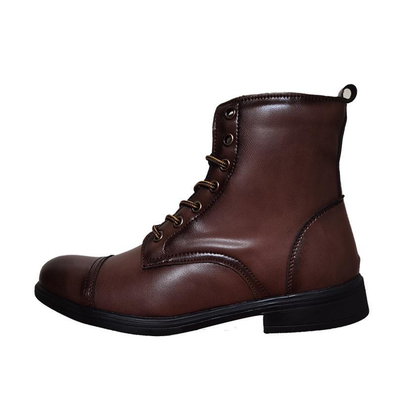 Men's Retro Korean Style High-Top Leather Martin Boots with Plus Velvet, Large Size Cotton Work Boots for Autumn