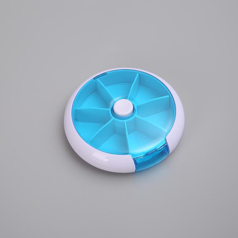 

Портативный вращающийся прозрачный органайзер для таблеток с 7 ячейками синий