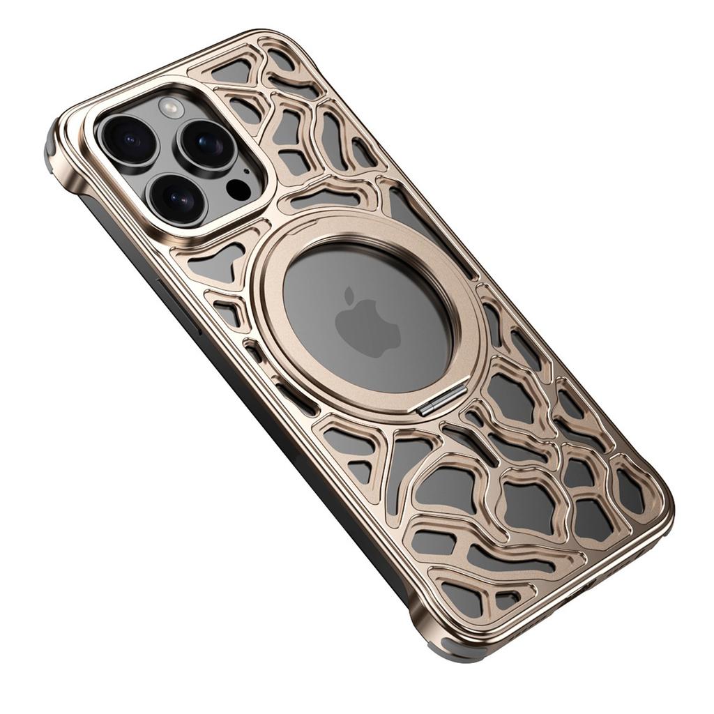 For iPhone 16 Pro Bumper Case Alloy Metal Borderless Back Cover with Magnetic Kickstand